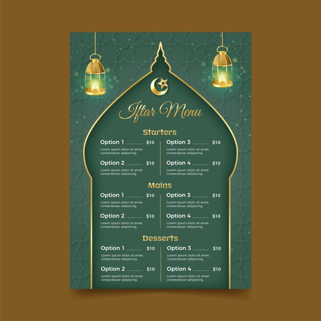 Plantilla de menú vertical iftar realista