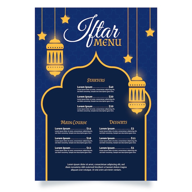 Plantilla de menú vertical plano iftar