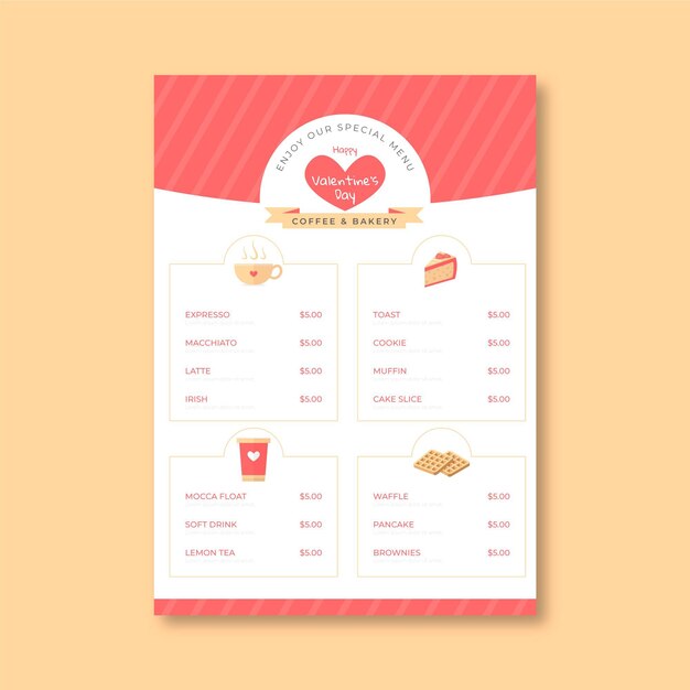 Plantilla de menú vertical de san valentín