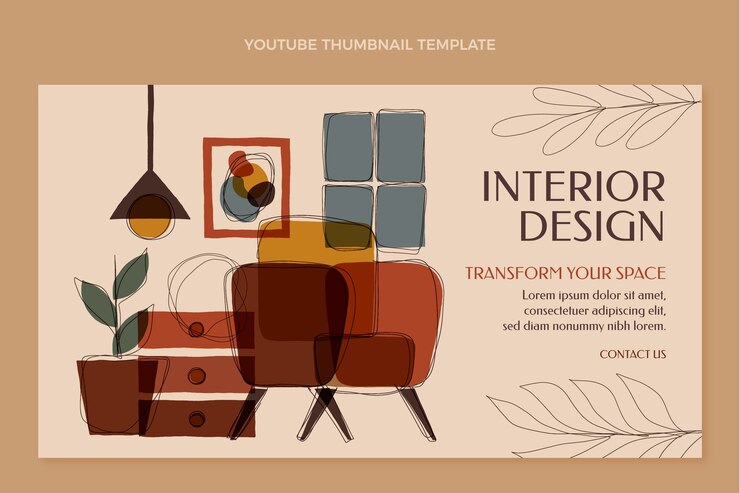 Vector gratuito plantilla de miniatura de youtube de diseño de interiores de diseño plano