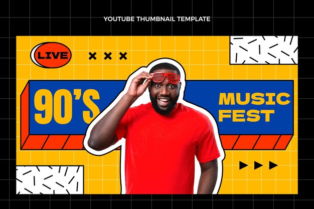 Plantilla de miniatura de youtube del festival de música nostálgica plana de los 90