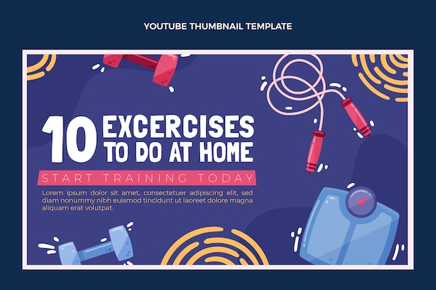 Vector gratuito plantilla de miniatura de youtube de fitness dibujada a mano