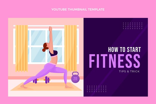 Plantilla de miniatura de youtube de fitness de diseño plano