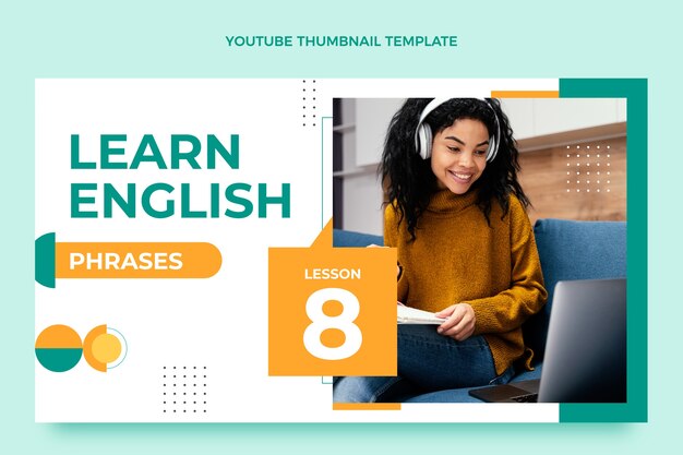 Plantilla de miniatura de youtube de lecciones de inglés de diseño plano