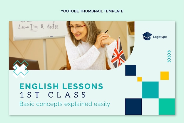 Plantilla de miniatura de youtube de lecciones de inglés