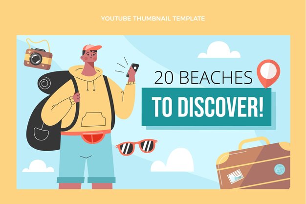 Plantilla de miniatura de youtube de viajes de diseño plano