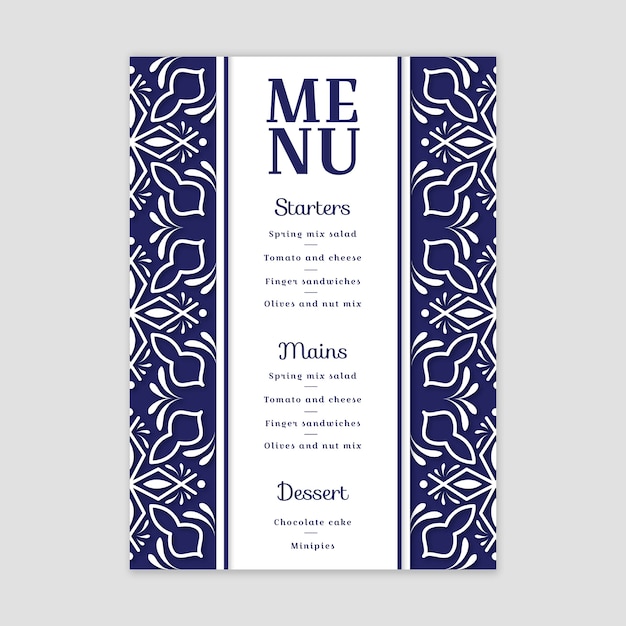 Plantilla mínima de menú de boda