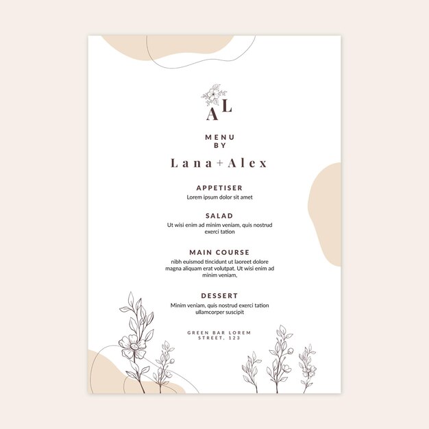 Plantilla mínima de menú de boda
