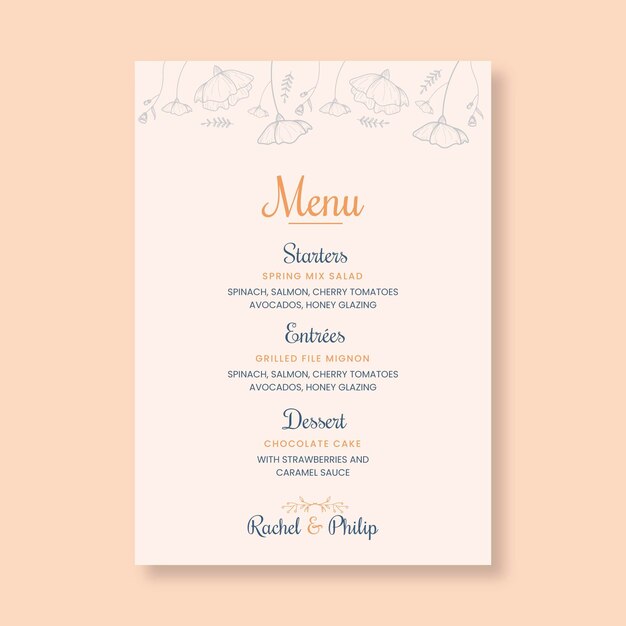 Plantilla mínima de menú de boda