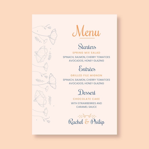 Plantilla mínima de menú de boda