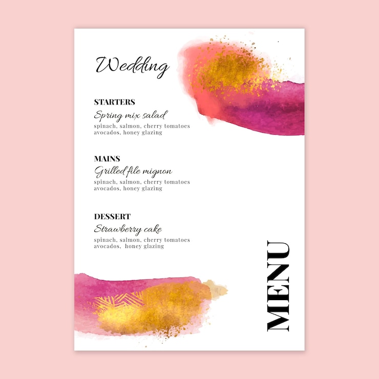 Vector gratuito plantilla mínima de menú de boda