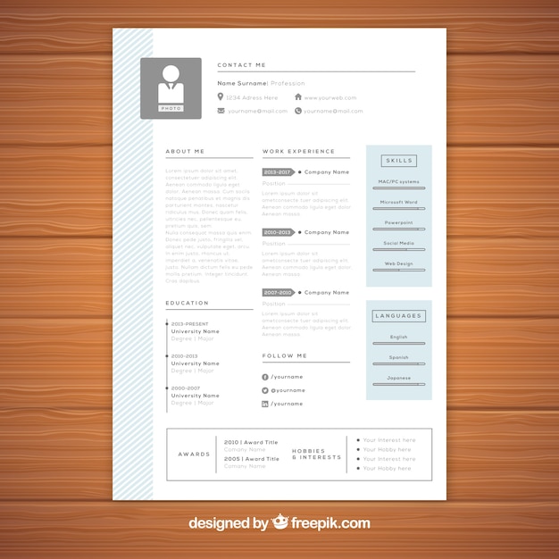 Vector gratuito plantilla minimalista de cv
