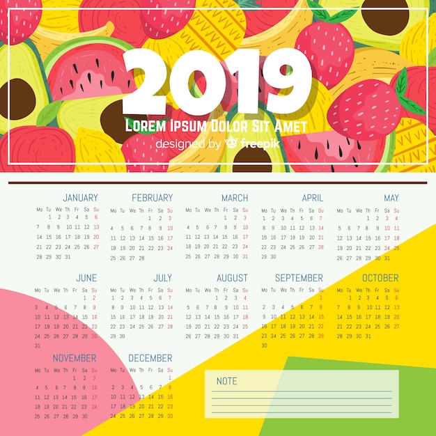 Plantilla moderna de calendario de 2019 dibujado a mano