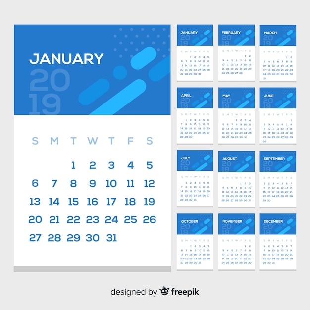 Vector gratuito plantilla moderna de calendario de 2019