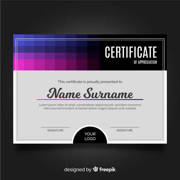 Plantilla moderna de certificado en diseño flat