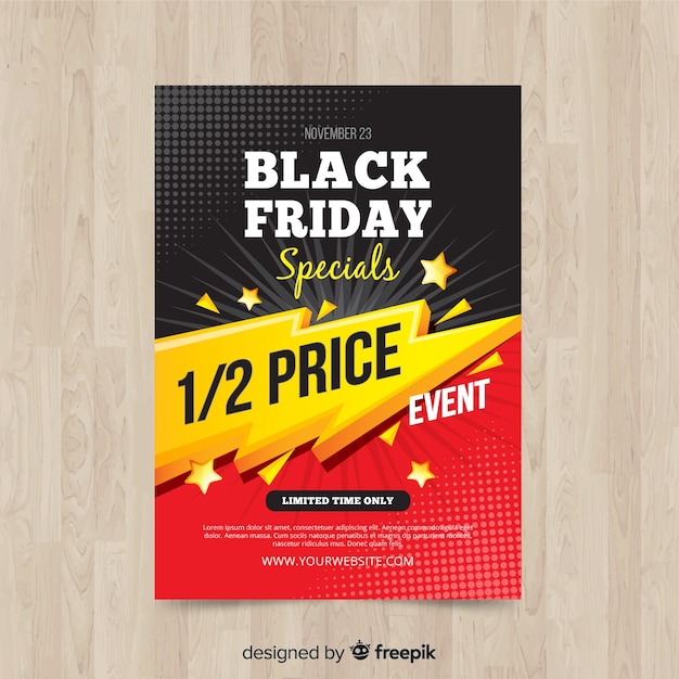 Plantilla moderna de folleto de black friday con diseño plano