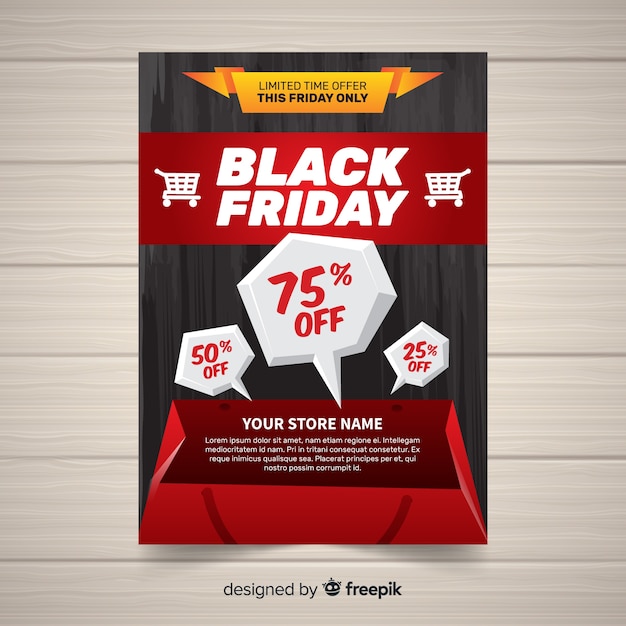 Vector gratuito plantilla moderna de folleto de black friday con diseño plano