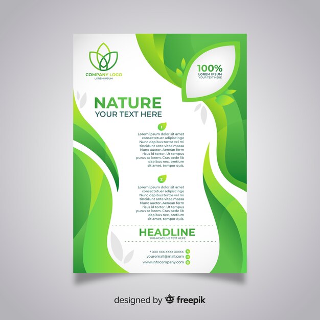 Plantilla moderna de folleto de naturaleza con diseño plano