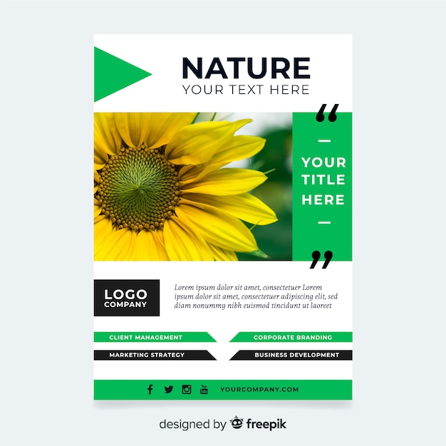 Vector gratuito plantilla moderna de folleto de naturaleza con foto