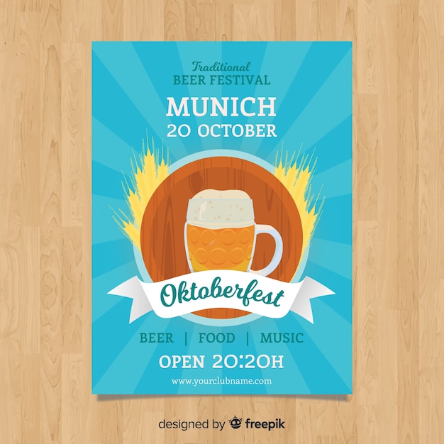 Plantilla moderna de folleto del oktoberfest con diseño plano