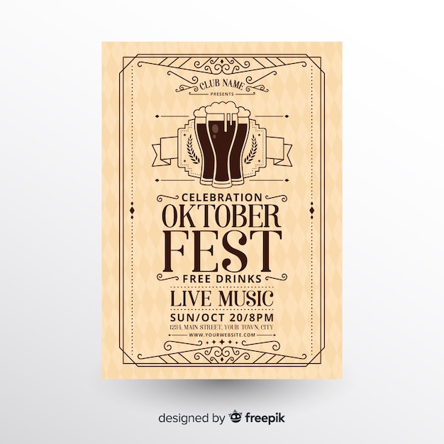 Plantilla moderna de folleto del oktoberfest con diseño plano