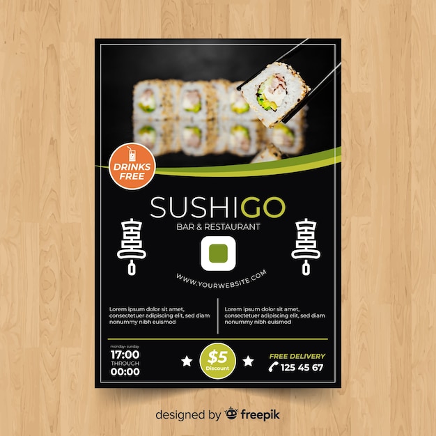 Vector gratuito plantilla moderna de folleto de restaurante de sushi