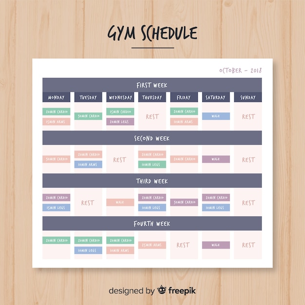 Plantilla moderna de horario de gimnasio con diseño plano