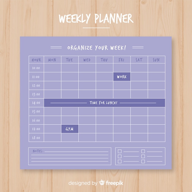 Plantilla moderna de horiario semanal con diseño plano