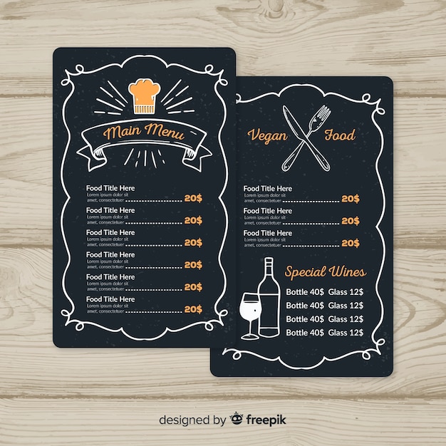 Plantilla moderna de menú de restaurante dibujada a mano