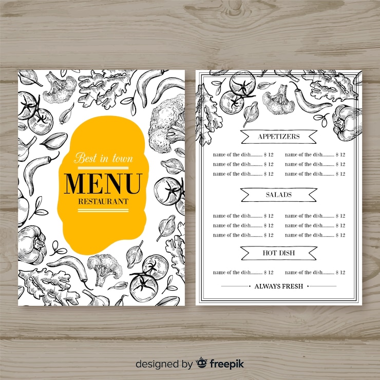 Vector gratuito plantilla moderna de menú de restaurante dibujada a mano
