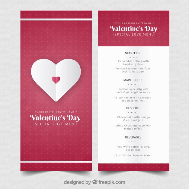 Plantilla moderna de menú de san valentin