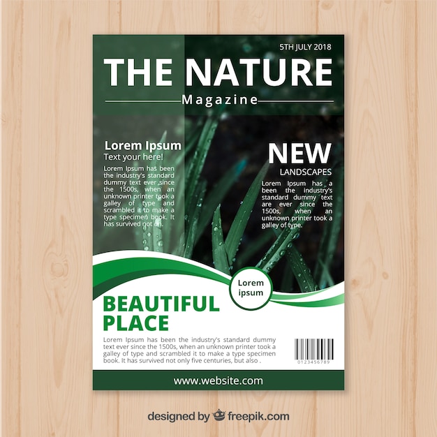 Plantilla moderna de portada para revista de naturaleza con foto