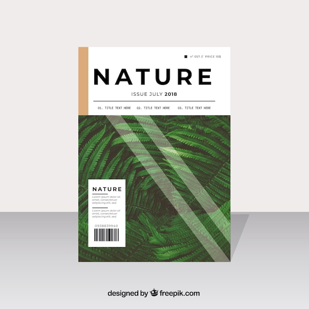 Plantilla moderna de portada para revista de naturaleza con foto