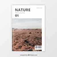 Vector gratuito plantilla moderna de portada para revista de naturaleza con foto