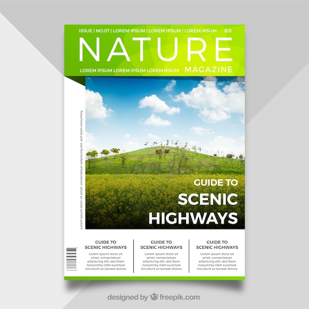 Plantilla moderna de portada para revista de naturaleza con foto