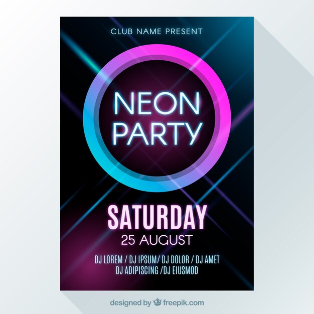 Plantilla moderna de póster de fiesta con estilo de neón