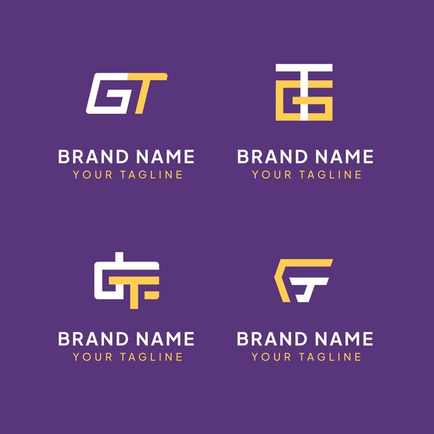 Plantilla de monograma gt de diseño plano