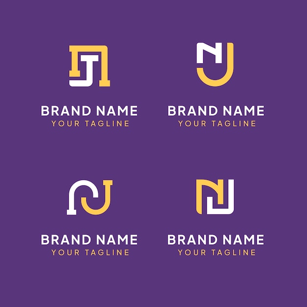 Plantilla de monograma de nj de diseño plano