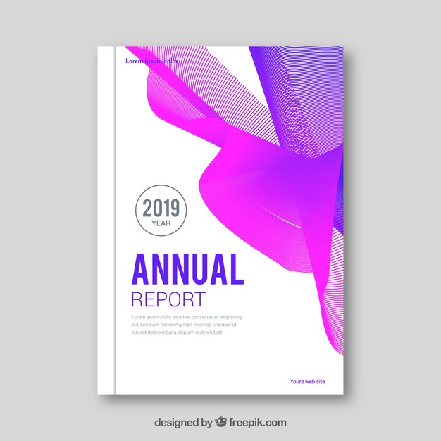 Plantilla morada y rosa creativa de reporte anual