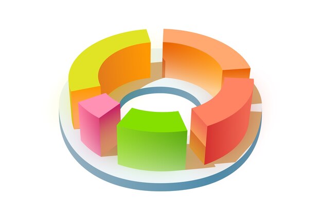 Plantilla de negocio en blanco de infografía con colorido diagrama redondo 3d en blanco aislado