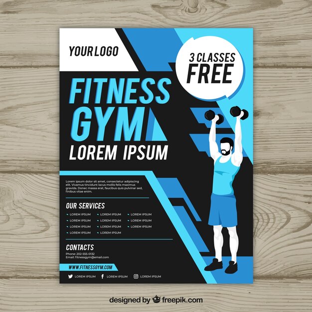Plantilla negra y azul de cover de gimnasio