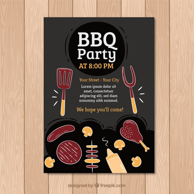 Plantilla negra de invitación de barbacoa