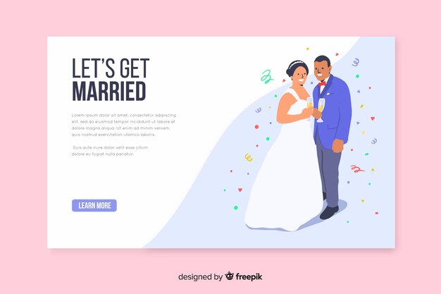 La plantilla nos permite casarnos en la página de inicio de la boda