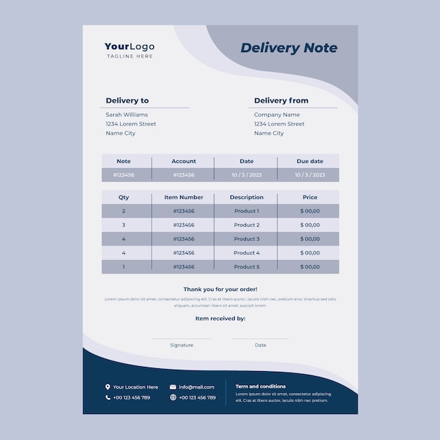 Vector gratuito plantilla de nota de entrega dibujada a mano