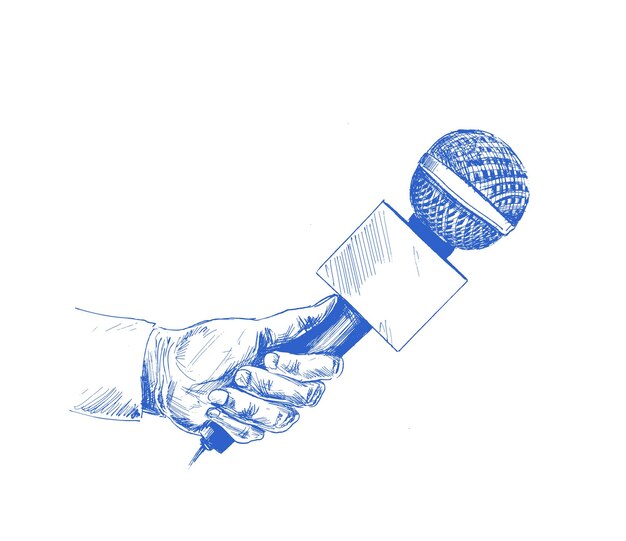 Plantilla de noticias en vivo con micrófono Concepto de periodismo Ilustración de vector de boceto dibujado a mano
