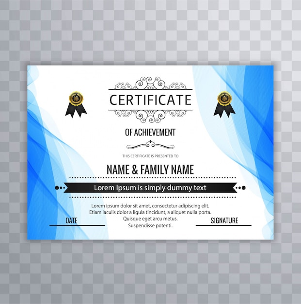 Plantilla ondulada azul de certificado de logro