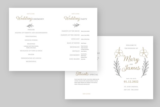 Plantilla de orden de servicio de boda de diseño plano