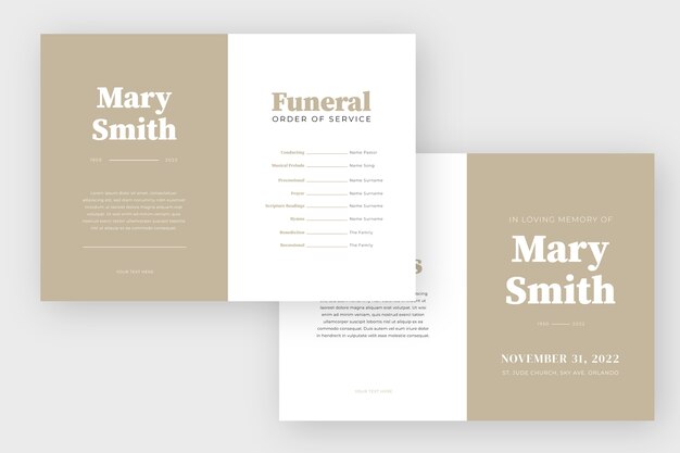 Plantilla de orden de servicio de funeral de diseño plano