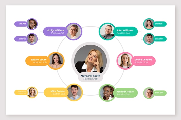 Vector gratuito plantilla de organigrama circular de diseño plano