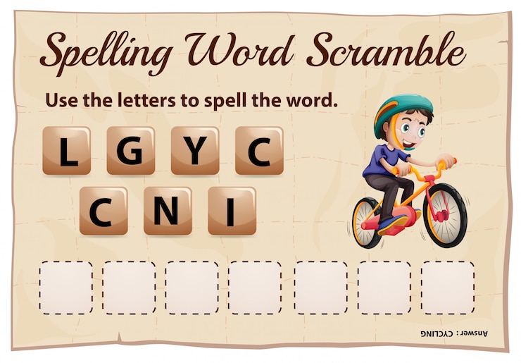 Vector gratuito plantilla de ortografía word scramble para ciclismo de palabras